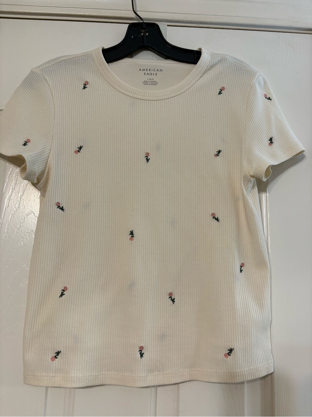 American Eagle Cream Ribbed Short Sleeve Tee